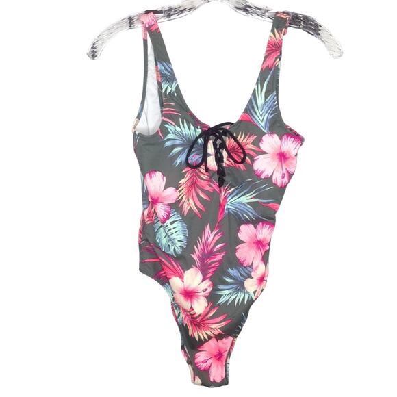 PINK Victoria Secret Lace Up Floral One Piece Swim Bathing Suit - Picture 1 of 8